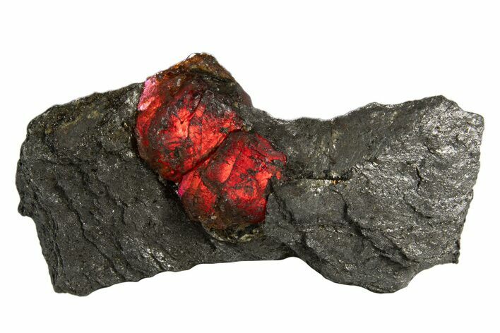 Plate of Two Red Embers Garnets in Graphite - Massachusetts #313452